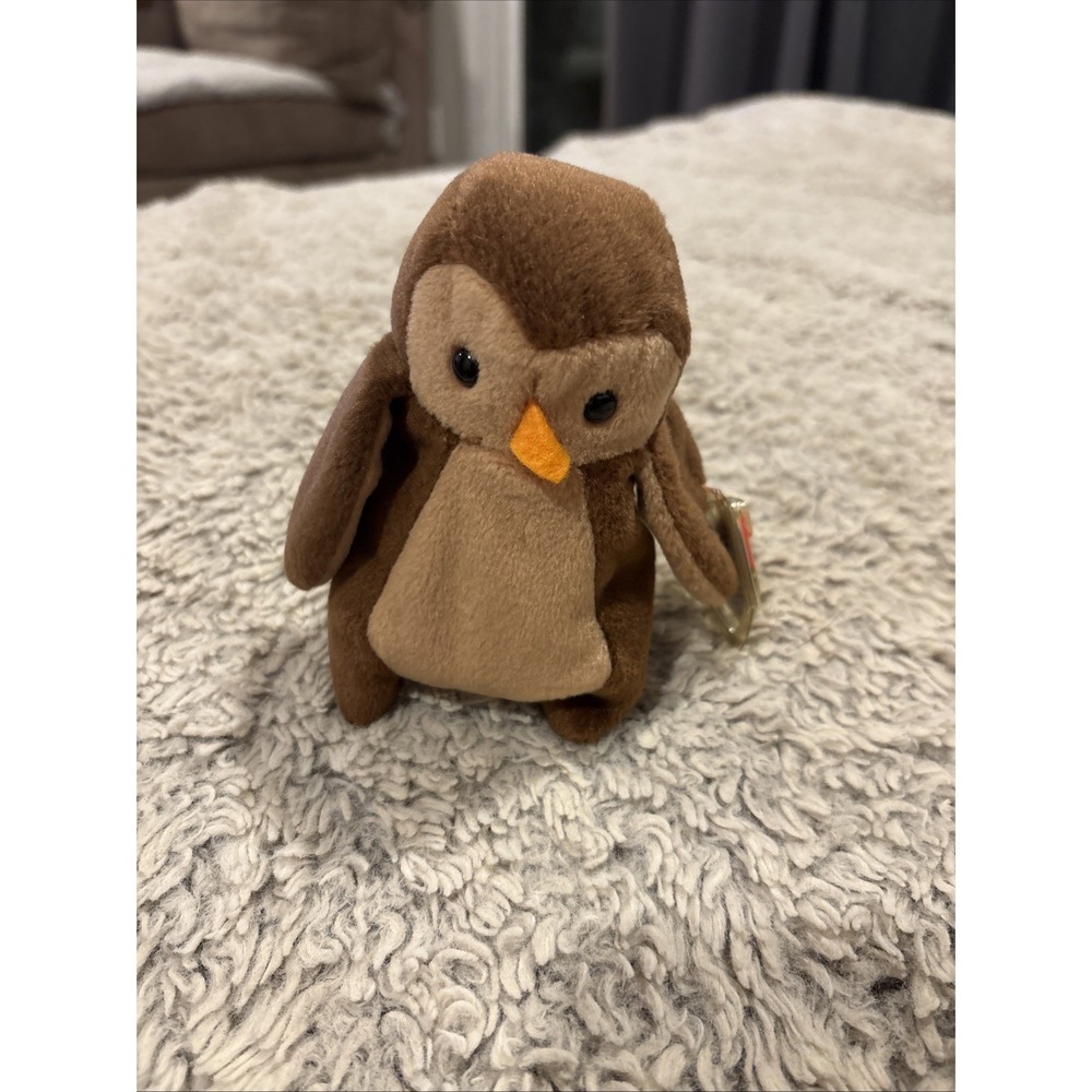 Ty Beanie Baby Plush Hoot the Owl Small Brown Excellent Vintage Collectible